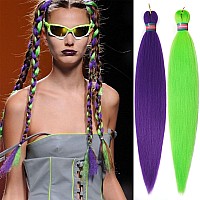 Purplelight Green Pre Stretched Braiding Hair 2 Packs Pre Feathered Braid Hair Extensions 30 Inches Kanekalon Hair Braids