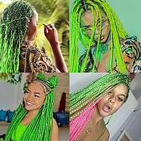 Purplelight Green Pre Stretched Braiding Hair 2 Packs Pre Feathered Braid Hair Extensions 30 Inches Kanekalon Hair Braids