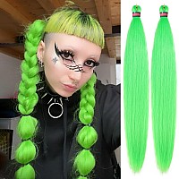 Neon Green Pre Stretched Braiding Hair 2 Packs Pre Feathered Braid Hair Extensions 30 Inches Kanekalon Hair Braids