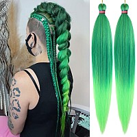 Ombre Green Pre Stretched Braiding Hair 2 Packs Pre Feathered Braid Hair Extensions 30 Inches Kanekalon Hair Braids