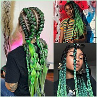 Ombre Green Pre Stretched Braiding Hair 2 Packs Pre Feathered Braid Hair Extensions 30 Inches Kanekalon Hair Braids