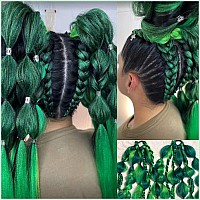 Ombre Green Pre Stretched Braiding Hair 2 Packs Pre Feathered Braid Hair Extensions 30 Inches Kanekalon Hair Braids