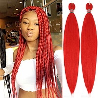 Red Pre Stretched Braiding Hair 2 Packs Pre Feathered Braid Hair Extensions 30 Inches Kanekalon Hair Braids