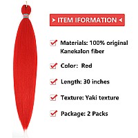 Red Pre Stretched Braiding Hair 2 Packs Pre Feathered Braid Hair Extensions 30 Inches Kanekalon Hair Braids