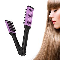 Hair Straightening Double Brush Comb, Double Ended Bristle Hair Brush Clamp Straightener Comb, Double Sided Purple Hair Combs For Hairdressing Tool