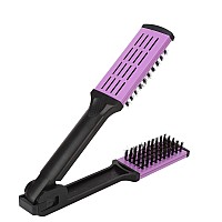 Hair Straightening Double Brush Comb, Double Ended Bristle Hair Brush Clamp Straightener Comb, Double Sided Purple Hair Combs For Hairdressing Tool