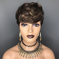 Hotkis Pixie Cut Wig Human Hair Natural Wavy Short Wigs Human Hair With Layered Cut Pixie Wig Short Human Hair Wigs For Black Wo