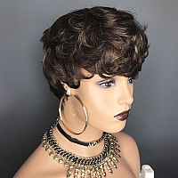 Hotkis Pixie Cut Wig Human Hair Natural Wavy Short Wigs Human Hair With Layered Cut Pixie Wig Short Human Hair Wigs For Black Wo