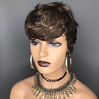 Hotkis Pixie Cut Wig Human Hair Natural Wavy Short Wigs Human Hair With Layered Cut Pixie Wig Short Human Hair Wigs For Black Wo