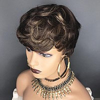 Hotkis Pixie Cut Wig Human Hair Natural Wavy Short Wigs Human Hair With Layered Cut Pixie Wig Short Human Hair Wigs For Black Wo