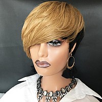 Hotkis Short Human Hair Wigs For Black Women Short Blonde Bob Pixie Cut Wig Human Hair Short Wigs Human Hair Natural Straight Pi