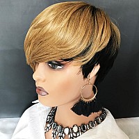 Hotkis Short Human Hair Wigs For Black Women Short Blonde Bob Pixie Cut Wig Human Hair Short Wigs Human Hair Natural Straight Pi