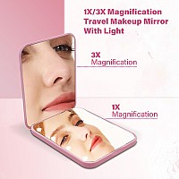 Snowflakes Snowflakes Compact Travel Makeup Mirror With Light 1X3X Pink Pocket Small Hand Mini Magnfying Mirror Handheld Led