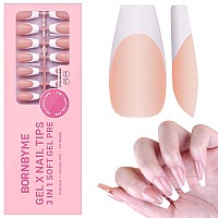 Gel Nail Tips Bornbyme Long Coffin Brown French Tip Soft Gel Matte Nails 120Pcs 15 Sizes Press On Nails For Nail Extension Pre