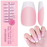 Gel Nail Tips Bornbyme Short Coffin Pink French Tip Soft Gel Matte Nails 120Pcs 15 Sizes Press On Nails For Nail Extension Pre