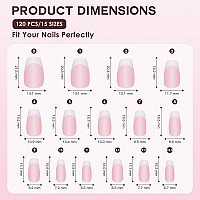 Gel Nail Tips Bornbyme Short Coffin Pink French Tip Soft Gel Matte Nails 120Pcs 15 Sizes Press On Nails For Nail Extension Pre