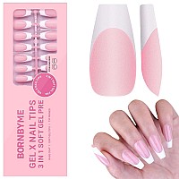 Gel Nail Tips Bornbyme Long Coffin Pink French Tip Soft Gel Matte Nails 120Pcs 15 Sizes Press On Nails For Nail Extension Prea