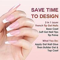 Gel Nail Tips Bornbyme Long Coffin Pink French Tip Soft Gel Matte Nails 120Pcs 15 Sizes Press On Nails For Nail Extension Prea