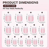 Gel Nail Tips Bornbyme Short Square Pink French Tip Soft Gel Matte Nails 120Pcs 15 Sizes Press On Nails For Nail Extension Pre