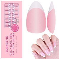 Gel Nail Tips Bornbyme Short Almond Pink French Tip Soft Gel Matte Nails 120Pcs 15 Sizes Press On Nails For Nail Extension Pre