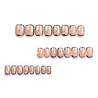 Short Press On Nails Black Edge Square Fake Nails Gold Foil Acrylic Nails Shiny Glossy Nude Gel False Nails Kits Salon Quality