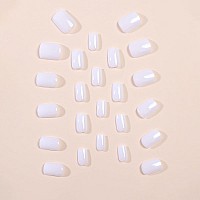 Short Press On Nails White Square Fake Nails Pure White Gel Acrylic Nails Shiny Glossy False Nails Kits Salon Quality Stick Gl