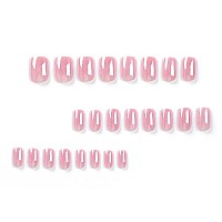 Short Press On Nails Chrome Pink Square Fake Nails Chrome Powder Glazed Acrylic Nails Shiny Glossy Gel False Nails Kits Salon