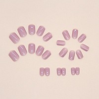 Short Press On Nails Purple Square Fake Nails Purple Glitter Acrylic Nails Shiny Glossy Gel False Nails Kits Salon Quality Sti