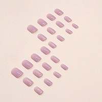 Short Press On Nails Purple Square Fake Nails Purple Glitter Acrylic Nails Shiny Glossy Gel False Nails Kits Salon Quality Sti