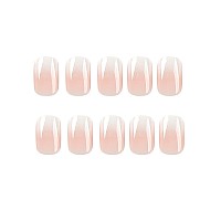 Short Press On Nails White Gradient Square Fake Nails Nude Pink Gel Acrylic Nails Shiny Glossy False Nails Kits Salon Quality