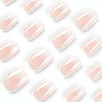 Short Press On Nails White Gradient Square Fake Nails Nude Pink Gel Acrylic Nails Shiny Glossy False Nails Kits Salon Quality