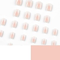 Short Press On Nails White Gradient Square Fake Nails Nude Pink Gel Acrylic Nails Shiny Glossy False Nails Kits Salon Quality