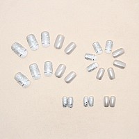 Press On Nails Medium Square Chrome Silver Fake Nails Shiny Silver Glitter Glossy Acrylic Nails Kits Salon Quality False Nails