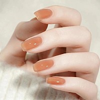 Press On Nails Medium Square Fake Nails Orange Semitransparent Gel Acrylic Nails Kits Salon Quality False Nails Glue Full Cove