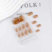 Press On Nails Medium Square Fake Nails Orange Semitransparent Gel Acrylic Nails Kits Salon Quality False Nails Glue Full Cove