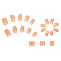 Press On Nails Medium Square Fake Nails Orange Semitransparent Gel Acrylic Nails Kits Salon Quality False Nails Glue Full Cove