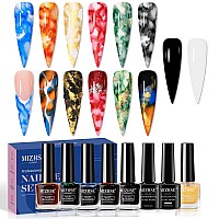 Mizhse Glitter Marble Nail Polish Set 8 Colors Marble Ink For Nails Blooming Marble Gel Nail Polish Watercolor Nail Ink Nail Po