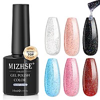 Mizhse Glitter Top Coat Gel Polish Clear Glitter Gel Top Coat Silver Holographic Sparkle No Wipe Top Coat Rainbow Shimmer Glitt