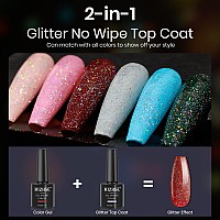 Mizhse Glitter Top Coat Gel Polish Clear Glitter Gel Top Coat Silver Holographic Sparkle No Wipe Top Coat Rainbow Shimmer Glitt