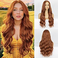 Hanyudie Auburn Wig Long Wavy Wig For Women Middle Part Wavy Wigs Synthetic Heat Resistant Party Wigs Auburn