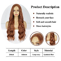 Hanyudie Auburn Wig Long Wavy Wig For Women Middle Part Wavy Wigs Synthetic Heat Resistant Party Wigs Auburn