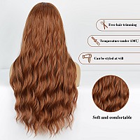 Hanyudie Auburn Wig Long Wavy Wig For Women Middle Part Wavy Wigs Synthetic Heat Resistant Party Wigs Auburn