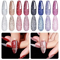 Mizhse Reflective Glitter Gel Polish 8 Colors Red Silver Reflective Gel Polish Holographic Christmas Shiny U V Led Soak Off Spa