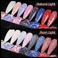 Mizhse Reflective Glitter Gel Polish 8 Colors Red Silver Reflective Gel Polish Holographic Christmas Shiny U V Led Soak Off Spa