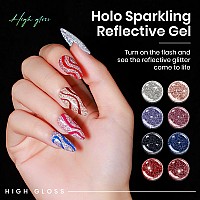 Mizhse Reflective Glitter Gel Polish 8 Colors Red Silver Reflective Gel Polish Holographic Christmas Shiny U V Led Soak Off Spa