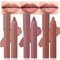 3 Colors Matt Nude Lipstick Lipliner Lip Crayons Pack Set Velvet Moisture Smooth Matte Lipstick Pencils Waterproofwaterlasting