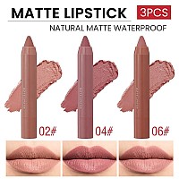 3 Colors Matt Nude Lipstick Lipliner Lip Crayons Pack Set Velvet Moisture Smooth Matte Lipstick Pencils Waterproofwaterlasting