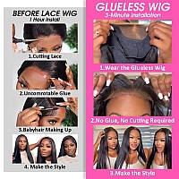 Eooma 200 Density Glueless Wigs Human Hair Pre Plucked Pre Cut 7X5 Wear And Go Glueless Wig 20 Inch Hd Straight Lace Front Wigs