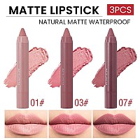 3 Colors Matt Nude Lipstick Lipliner Lip Crayons Pack Setvelvet Moisture Smooth Matte Lipstick Pencilswaterproofwaterlasting