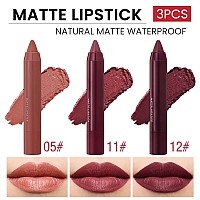 3 Colors Matt Nude Lipstick Lipliner Lip Crayons Pack Setvelvet Moisture Smooth Matte Lipstick Pencilswaterproofwaterlasting